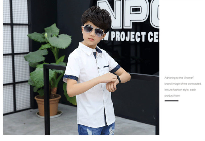 School Boys Shirts Short Sleeve Blouses For Boys Children Clothing Cotton Turn-Down Collar Kids Tops 5 7 9 11 13 15 Years Old