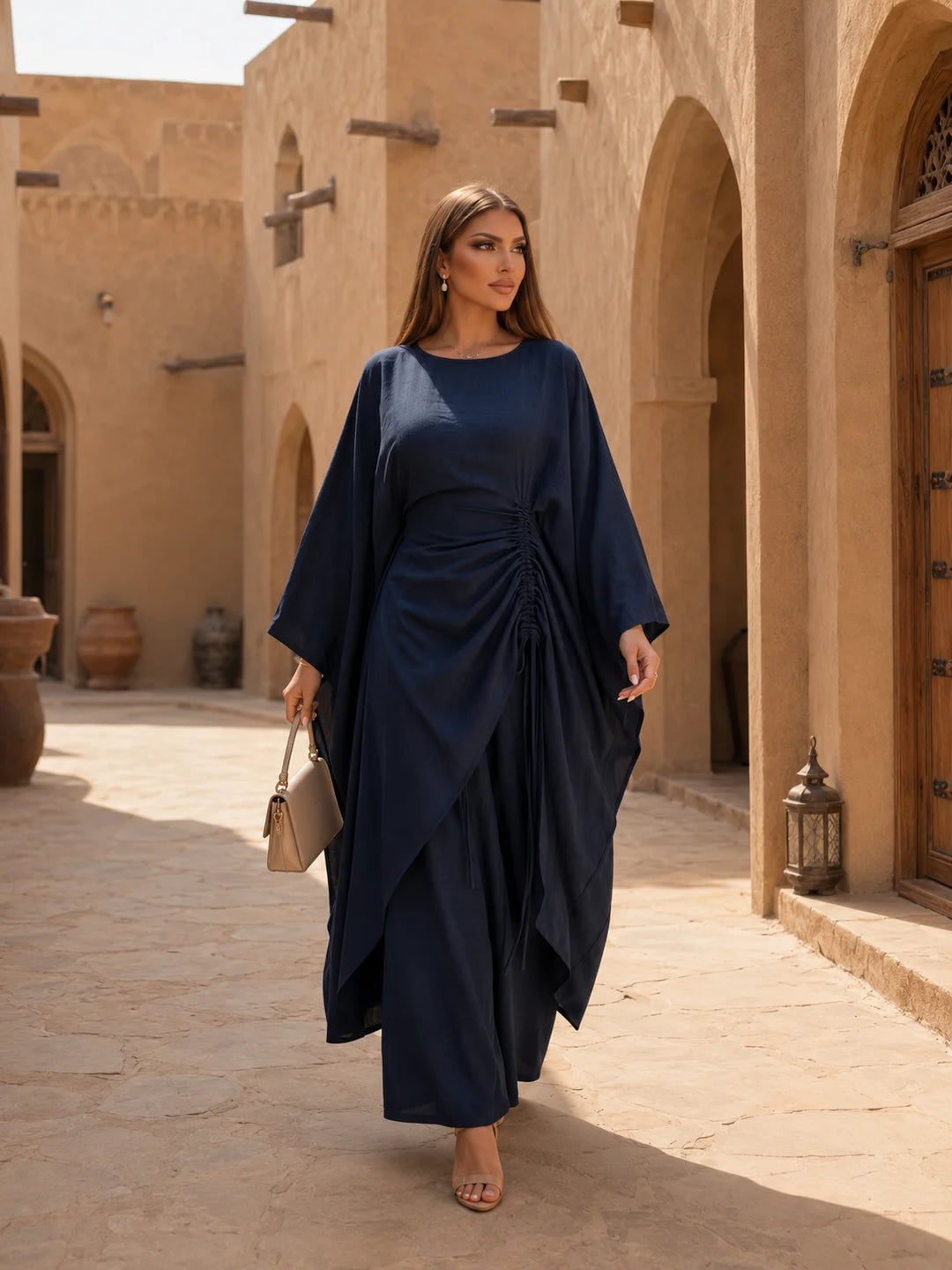 Women's Luxury Kaftan Pants Dress Set Elegant Loose Fit Batwing Sleeve Long Top with Wide Leg Pants Modest Fashion Outfit