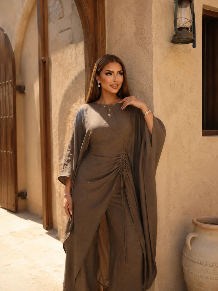 Women's Luxury Kaftan Pants Dress Set Elegant Loose Fit Batwing Sleeve Long Top with Wide Leg Pants Modest Fashion Outfit
