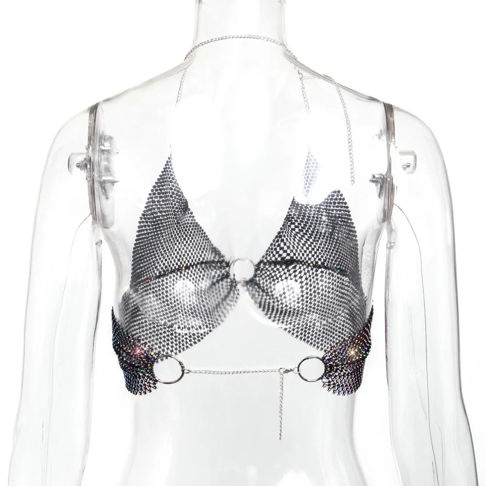 Sexy black White Summer crop top women festival Beach club outfits Party tank top t shirt woman Halter Rhinestones tops topy Hot