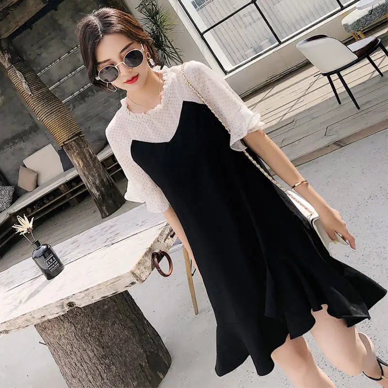 Casual Tunics Midi Fashion Age Reduction Aesthetic Summer Light Dress Elegant 2025 Korean Thin Women's Dresses Loose Cover Belly