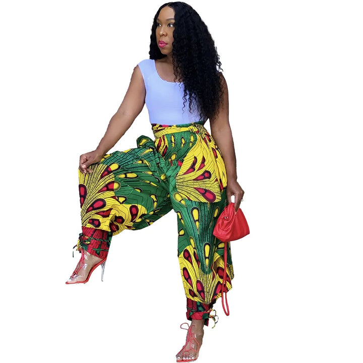 Polyester African Ladies Clothes Dashiki Print Trousers Elastic Waist Ankara Fashion High Harem Pant African Pants For Women