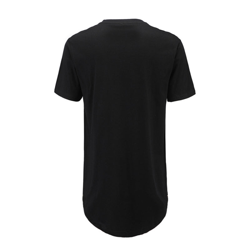 New Summer Best Seller Mens T Shirts Solid Color Round Neck Bottom Side Zipper Fashion Hip-hop Style White Short Sleeve Male