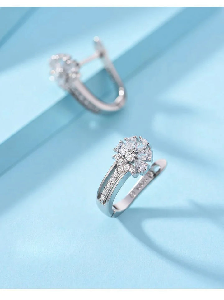 أقراط زهور من الفضة الإسترليني عيار 925 مرصعة بالزركون للنساء - هدية مجوهرات