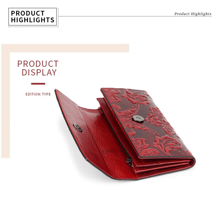 Genuine Leather Purse Women Large Real Leather Clutch Long Women's Cow Leather Purses Floral Ladies Wallets