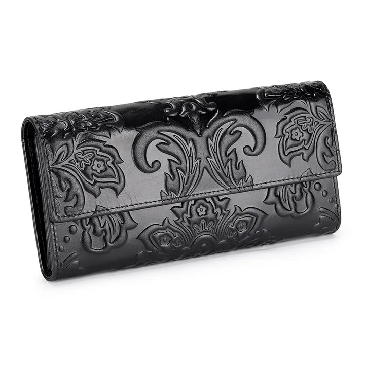 Genuine Leather Purse Women Large Real Leather Clutch Long Women's Cow Leather Purses Floral Ladies Wallets