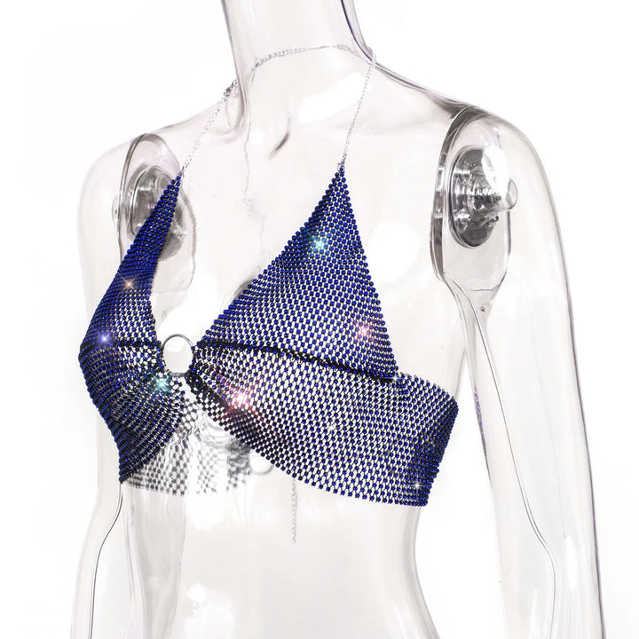 Sexy black White Summer crop top women festival Beach club outfits Party tank top t shirt woman Halter Rhinestones tops topy Hot