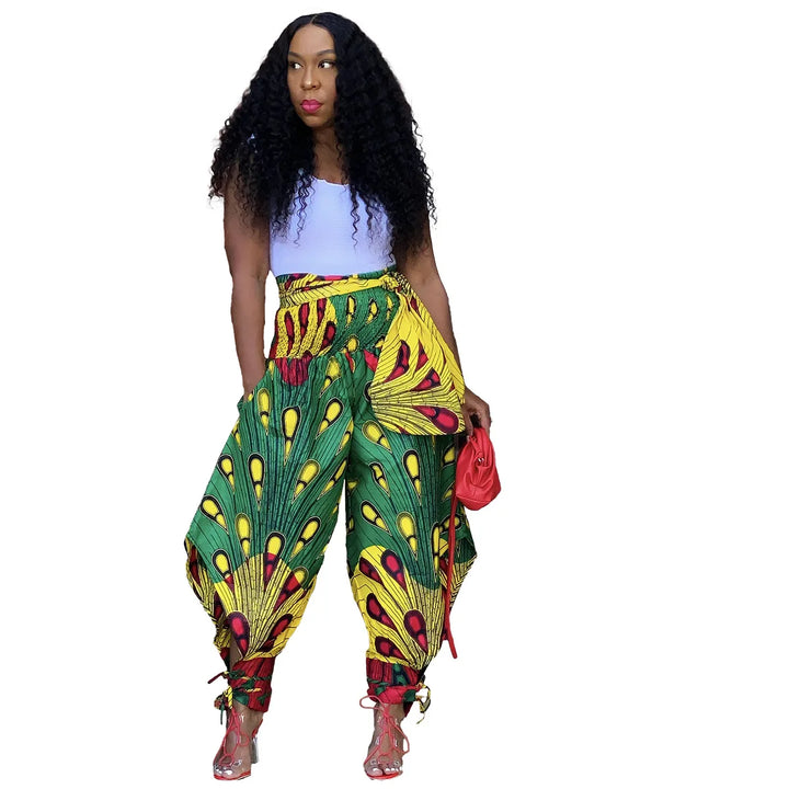 Polyester African Ladies Clothes Dashiki Print Trousers Elastic Waist Ankara Fashion High Harem Pant African Pants For Women
