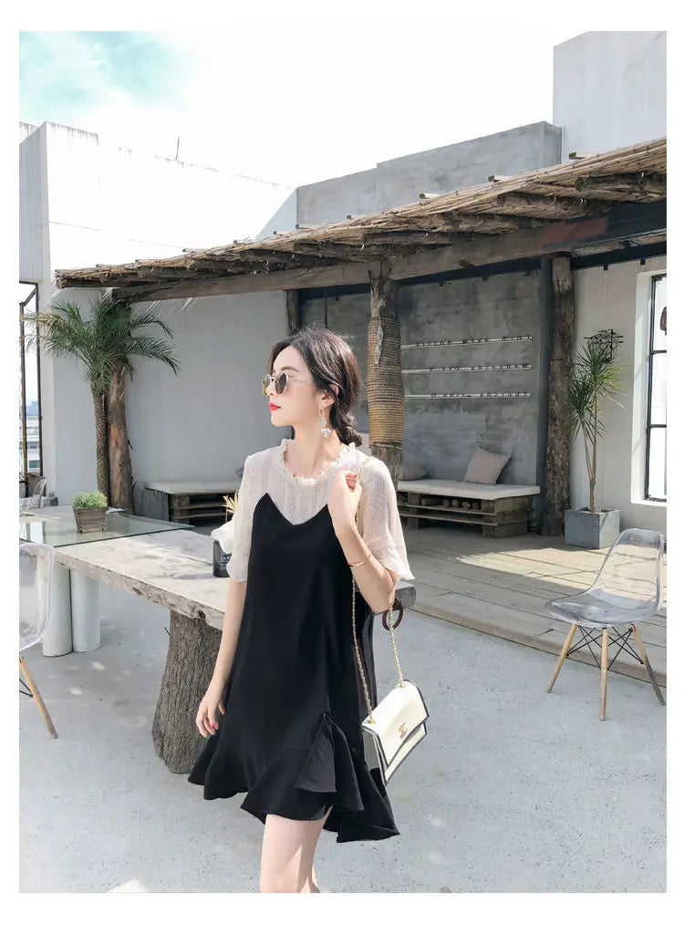 Casual Tunics Midi Fashion Age Reduction Aesthetic Summer Light Dress Elegant 2025 Korean Thin Women's Dresses Loose Cover Belly