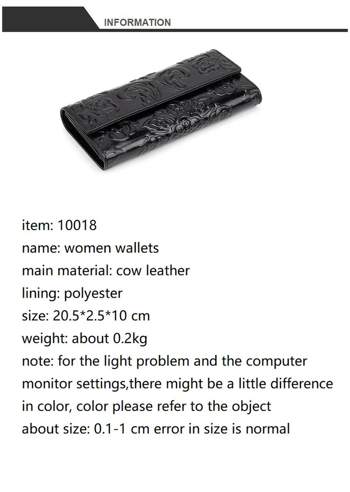 Genuine Leather Purse Women Large Real Leather Clutch Long Women's Cow Leather Purses Floral Ladies Wallets