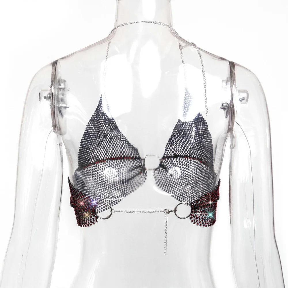 Sexy black White Summer crop top women festival Beach club outfits Party tank top t shirt woman Halter Rhinestones tops topy Hot