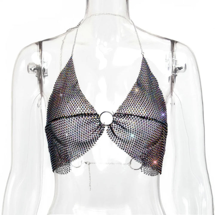 Sexy black White Summer crop top women festival Beach club outfits Party tank top t shirt woman Halter Rhinestones tops topy Hot