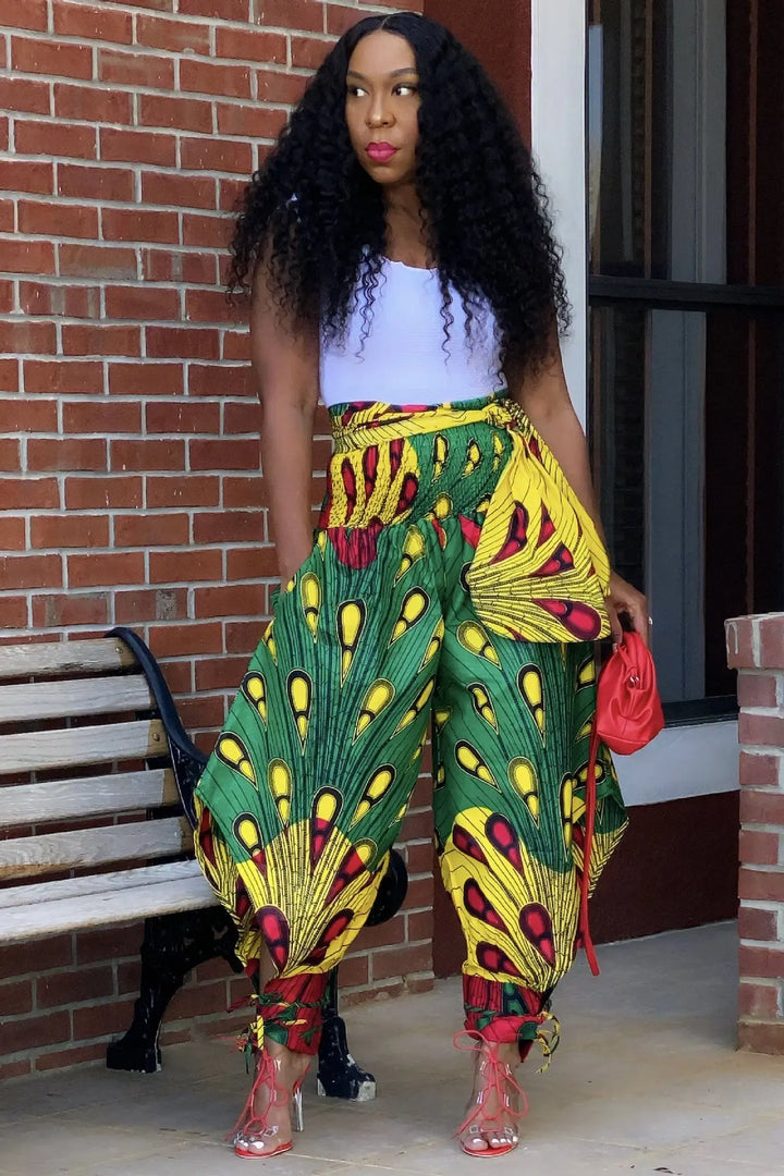 Polyester African Ladies Clothes Dashiki Print Trousers Elastic Waist Ankara Fashion High Harem Pant African Pants For Women