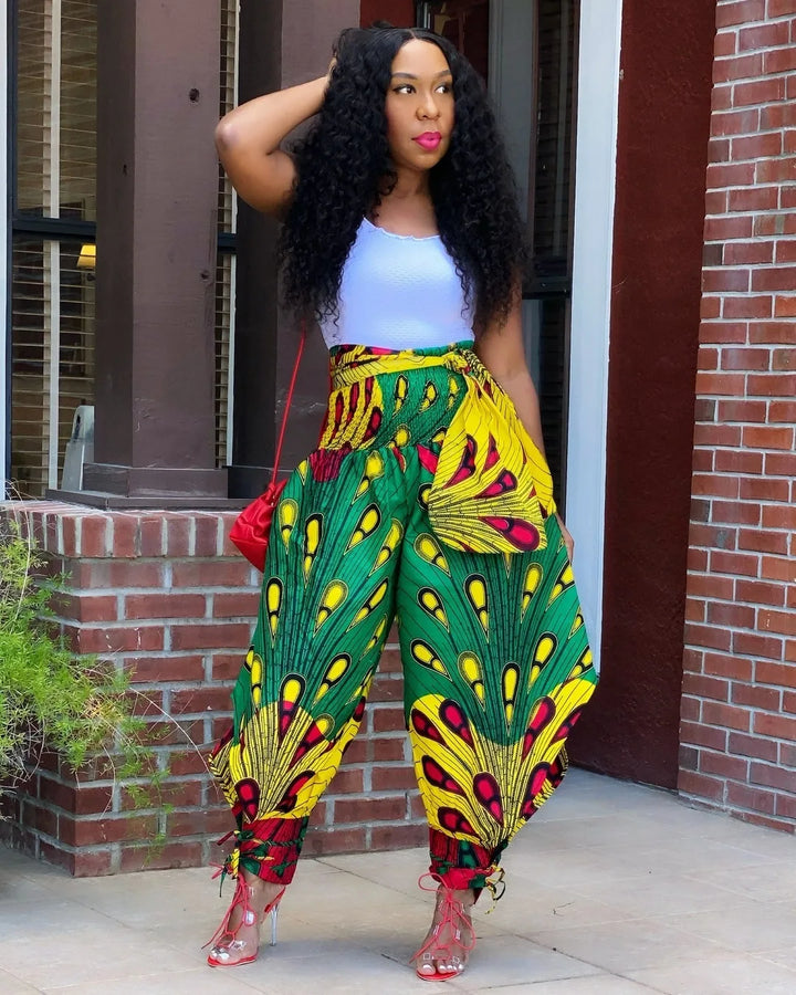 Polyester African Ladies Clothes Dashiki Print Trousers Elastic Waist Ankara Fashion High Harem Pant African Pants For Women