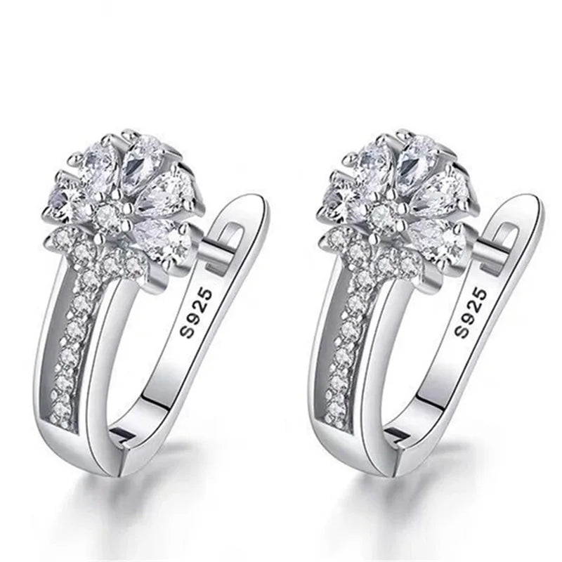 أقراط زهور من الفضة الإسترليني عيار 925 مرصعة بالزركون للنساء - هدية مجوهرات