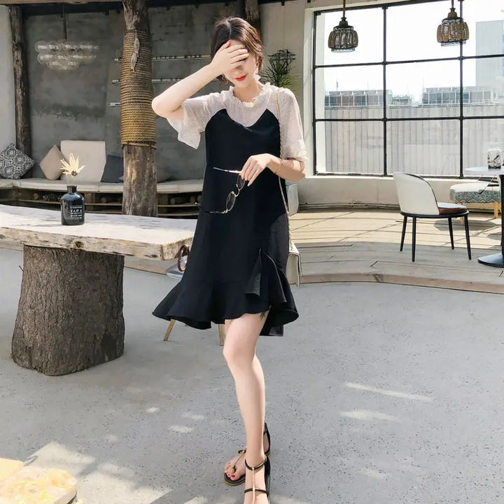 Casual Tunics Midi Fashion Age Reduction Aesthetic Summer Light Dress Elegant 2025 Korean Thin Women's Dresses Loose Cover Belly