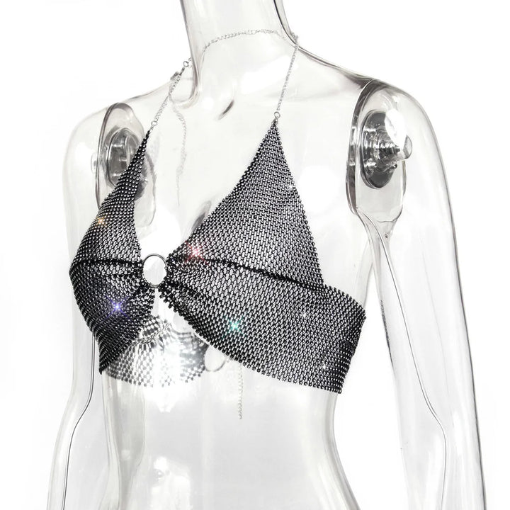 Sexy black White Summer crop top women festival Beach club outfits Party tank top t shirt woman Halter Rhinestones tops topy Hot