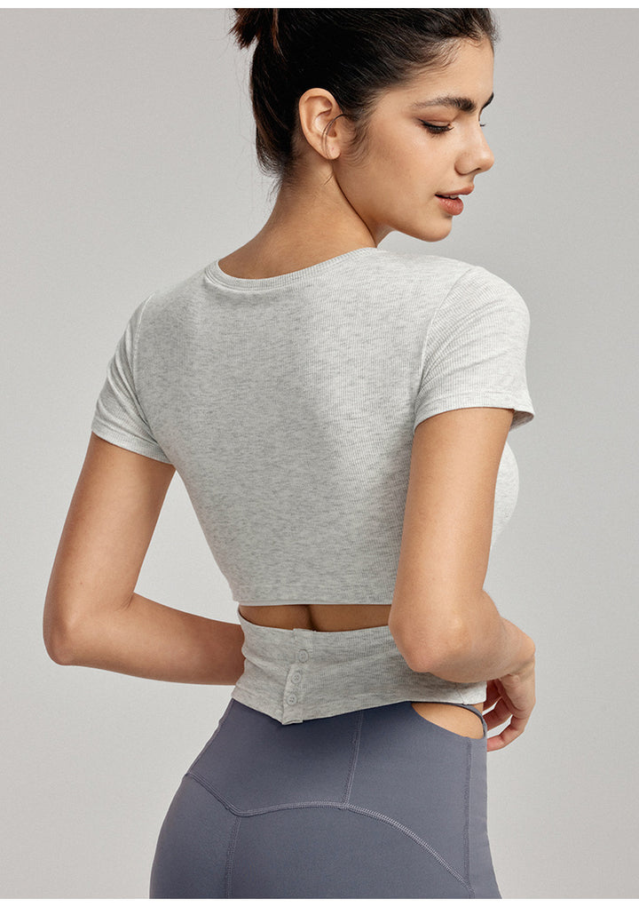 High-End Yoga Top for Women Summer Fitted Sports Short-Sleeve T-shirt Breathable Anti-Slip Cup Design