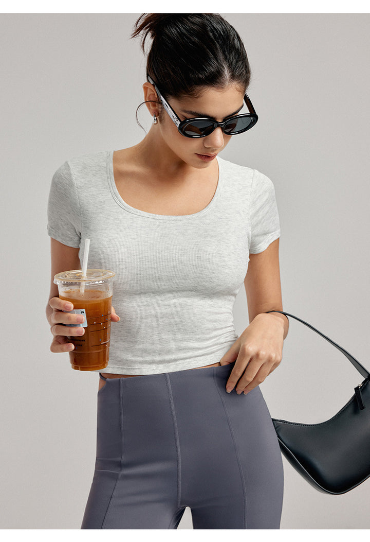 High-End Yoga Top for Women Summer Fitted Sports Short-Sleeve T-shirt Breathable Anti-Slip Cup Design