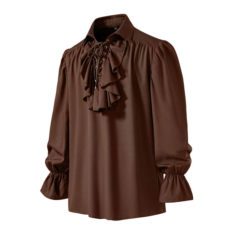 Men Shirts Medieval Retro Performance Dress Shirtspuff Sleeve Casual Stage Cosplay Party Male Clothes Chemise Shirt S09