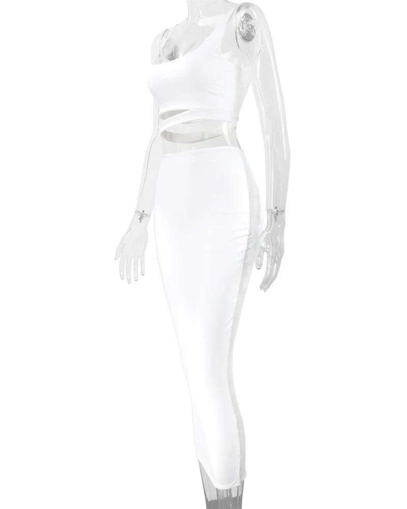 Women Dress Elegant Long Dresses Party Night Dress Women Dresses Woman Female Clothing Sexy Pleated Hollowout Two-piece Dress