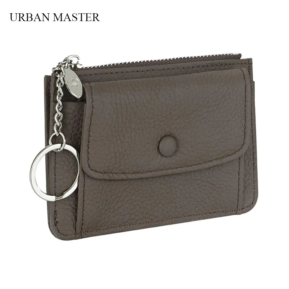 محفظة جلدية نسائية للبطاقات والعملات المعدنية مع سلسلة مفاتيح