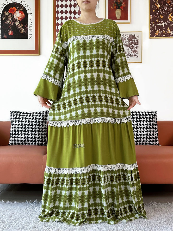 High Quality Women Party Kashkha Abaya Wave Floral Cotton Abaya African Boubou Muslim Loose Kaftan Maxi Dress with Big Shawls