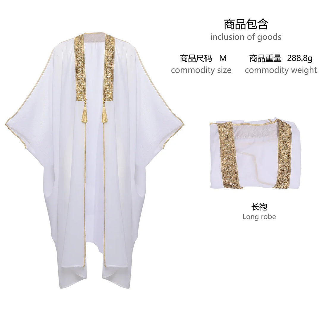 Men's Muslim Kimono-style Chiffon Robe Turkish Arabic Islamic Men's Muslim Robe Cosplay Ramadan Embroidered Robe Prayer Garment