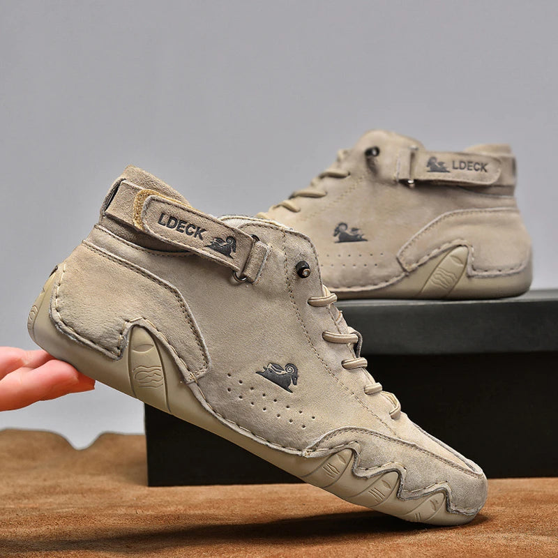 Men’s Leather Walking Shoes – 2025 Casual Luxury High-Top Sneakers & Motorcycle Boots