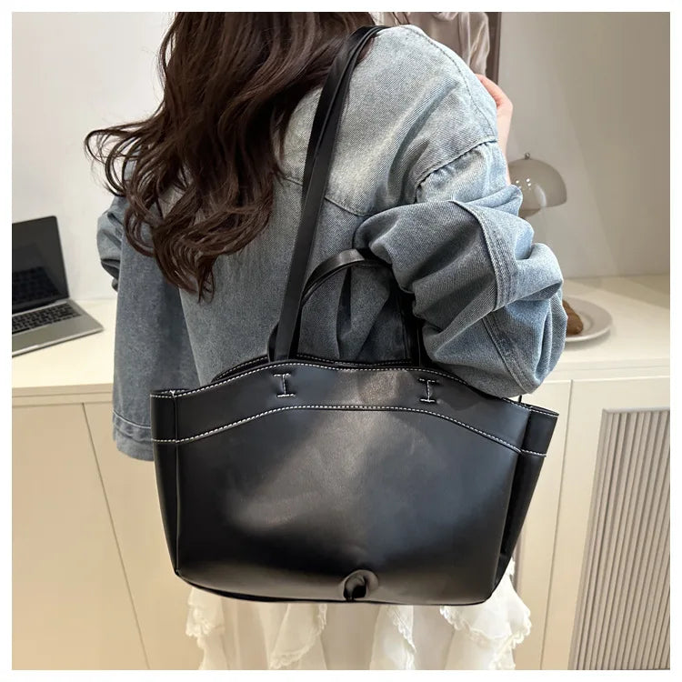 Women’s PU Leather Tote Bag – Large Vintage Shoulder & Crossbody Purse