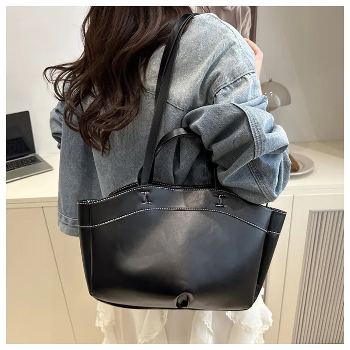 Women’s PU Leather Tote Bag – Large Vintage Shoulder & Crossbody Purse