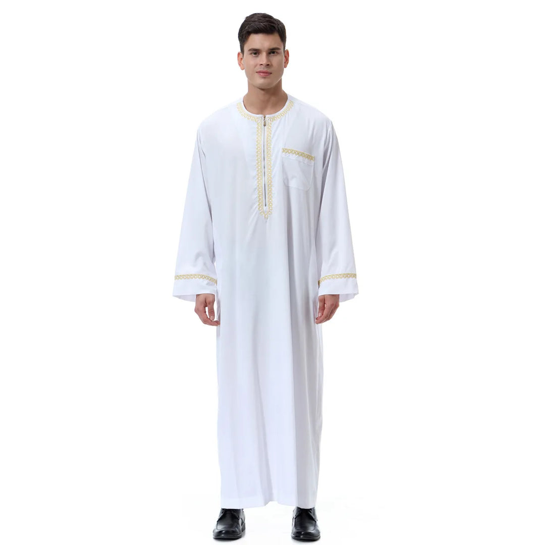 Muslim islamic Clothing Men Jubba Thobe print zipper Kimono Long Robe Saudi Musulman Wear abaya caftan Islam Dubai Arab Dressing