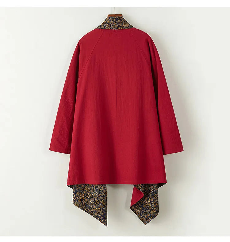 Men's Kimono Cardigan Japanese Samurai Costume Cotton Linen Haori Yukata Streetwear Retro Ethnic Robe Double-Sided Cloak Jacket