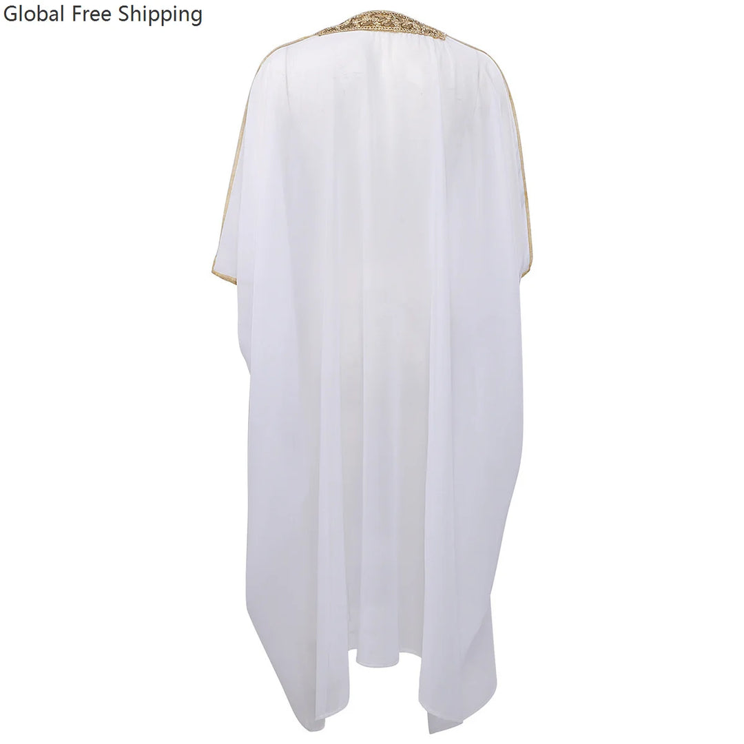 Men's Muslim Kimono-style Chiffon Robe Turkish Arabic Islamic Men's Muslim Robe Cosplay Ramadan Embroidered Robe Prayer Garment