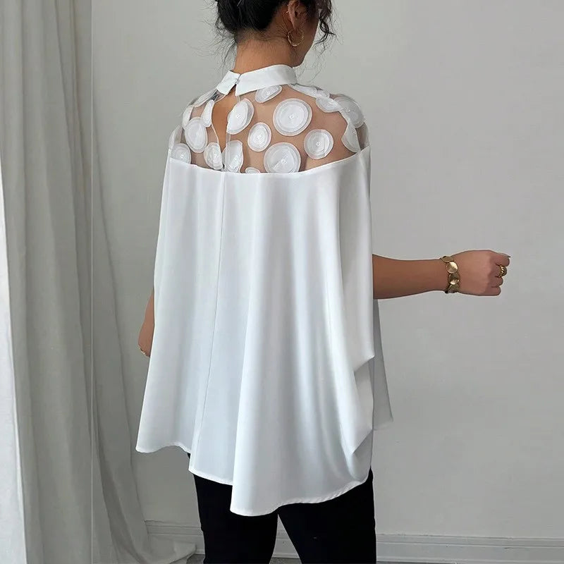 Women’s Mesh Off-Shoulder Top – Summer Bat Sleeve Shirt