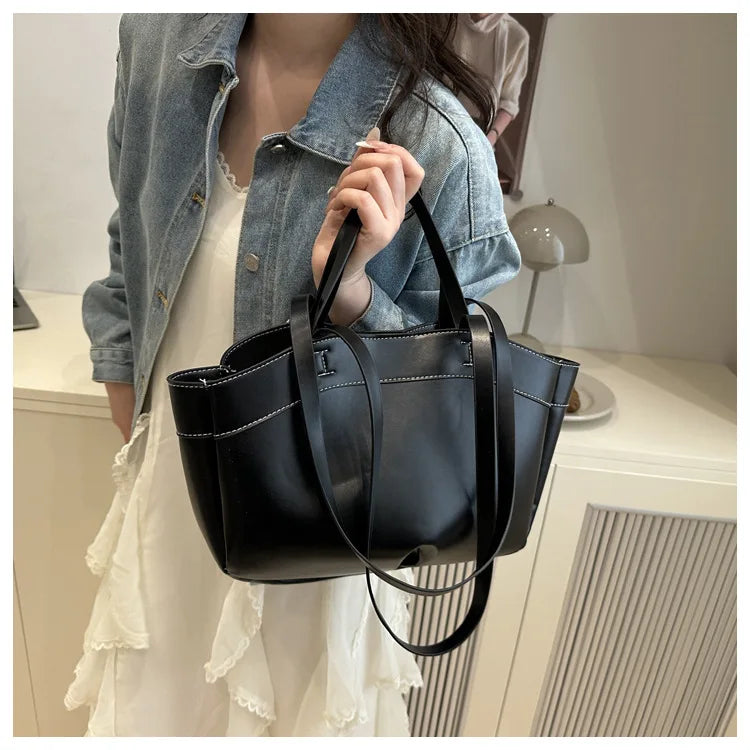 Women’s PU Leather Tote Bag – Large Vintage Shoulder & Crossbody Purse