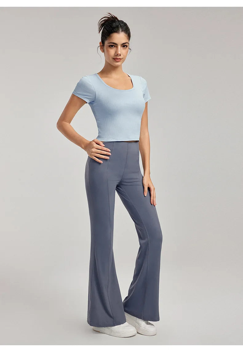 High-End Yoga Top for Women Summer Fitted Sports Short-Sleeve T-shirt Breathable Anti-Slip Cup Design