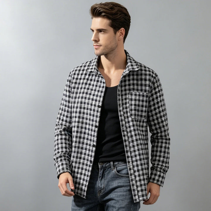 Men's Shirt Spring And Autumn Coat Fashionable Classic Checkered Youth Casual Comfortable And Fashionable Button Up Long Sleeved