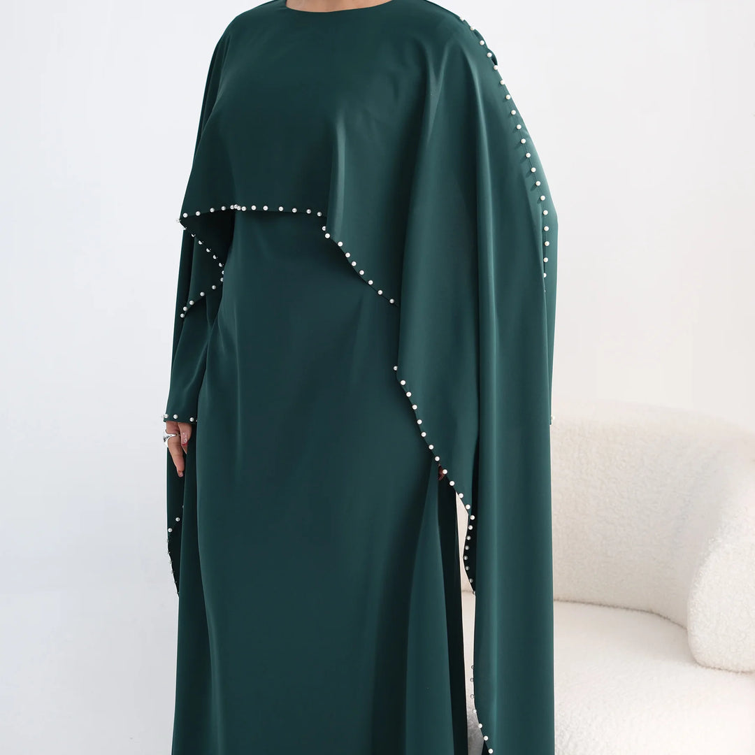Luxury Dubai Shawl Abaya Elegant Beaded Waist Cinching Kaftan Muslim Women Traditional Dress Maxi Long Sleeve Robe Eid Outfit