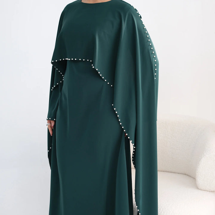 Luxury Dubai Shawl Abaya Elegant Beaded Waist Cinching Kaftan Muslim Women Traditional Dress Maxi Long Sleeve Robe Eid Outfit