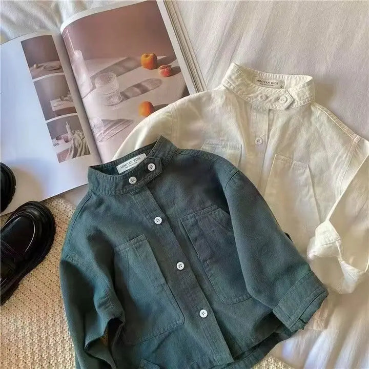 Children's Shirt Spring Autumn New Solid Color Standing Neck Shirt for Boys Girls Top Coat Solid Color Baby Children's Clothing