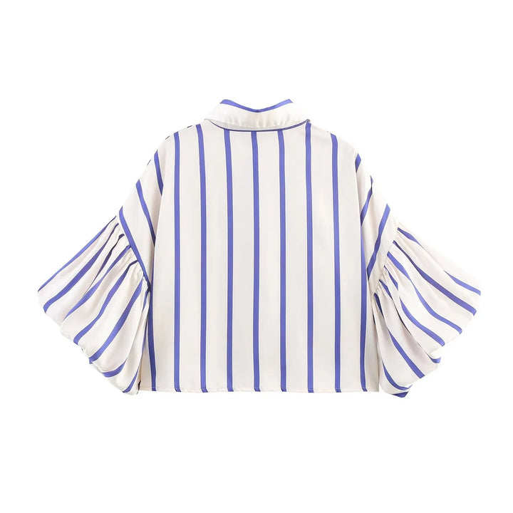 Women Striped Shirts Female Loose-Fit Bubble Sleeve Printed Shirts Lady Casual Youthful Energetic Short Sleeved Tops Clothing