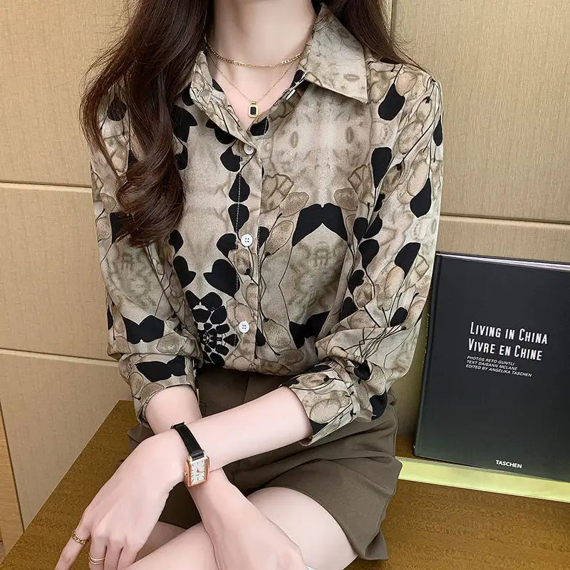 2024 New Fashionable Shirt Vintage Elegant Printing Long Sleeve Blouses Printed Loose Spring and Autumn Edition All-match Tops