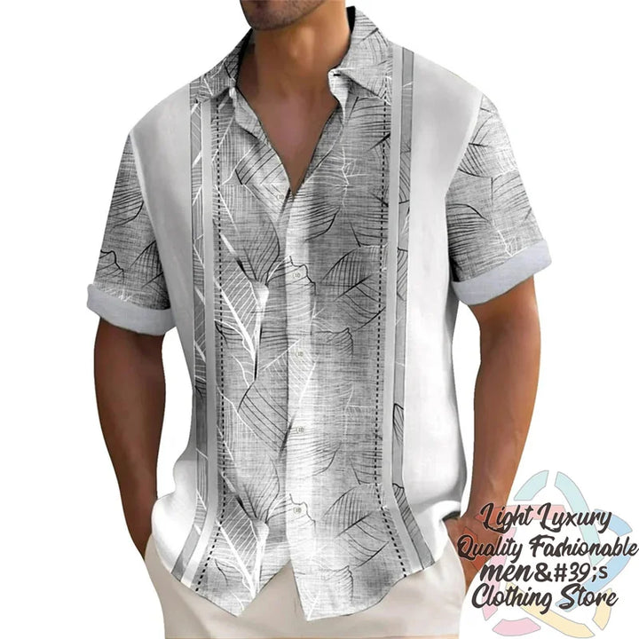 Men's shirts Summer striped linen print shirts Casual short-sleeved button Hawaiian shirts Oversized men's tops outfit collar