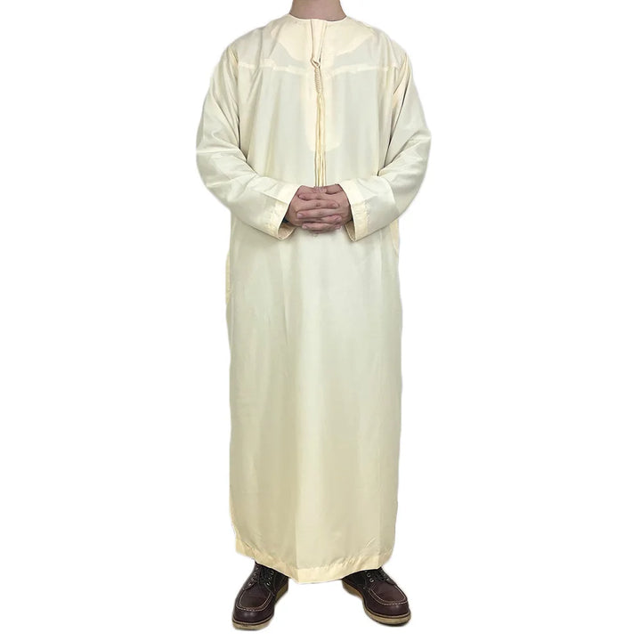 Middle East Arab Kaftan Men Muslim Clothing Solid Long-sleeved Round Neck Robes Causal Loose Men Jubba Thobe National Costumes
