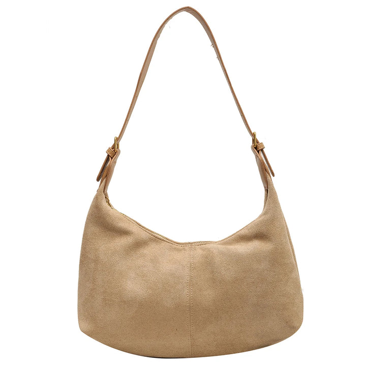 Vintage Women’s Suede Handbag – Designer Crescent Hobo Crossbody Bag