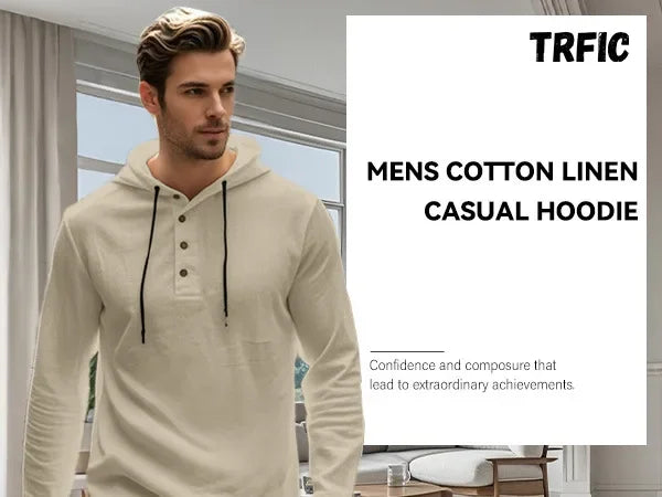 2026 New Men's  T-Shirts Spring Summer Hooded Cotton Linen Tops for Men Soft Loose Henley Shirt Casual Button Long Sleeve Shirts