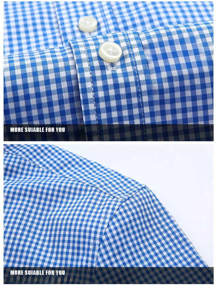 New in Shirt 100% Cotton Long-Sleeve Shirts for Men Slim Fit Plain Shirt Thin Plaid Striped Tops Fashion Elegants Office Clothes