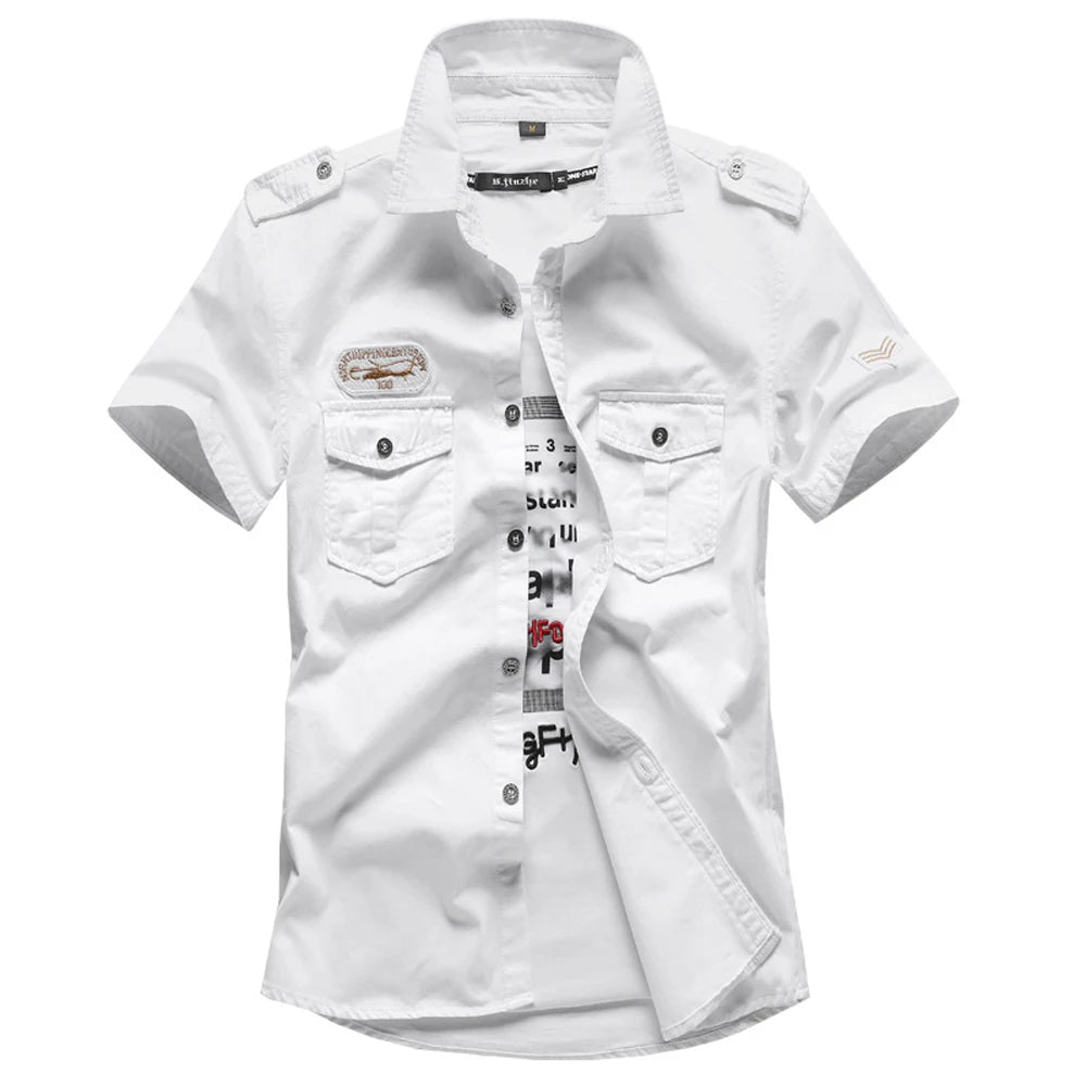 Spring Summer Men's Tactical Shirts Outdoor Men Cotton Shorts Sleeve Military Shirts Fashion Men Button Hiking Work Shirts