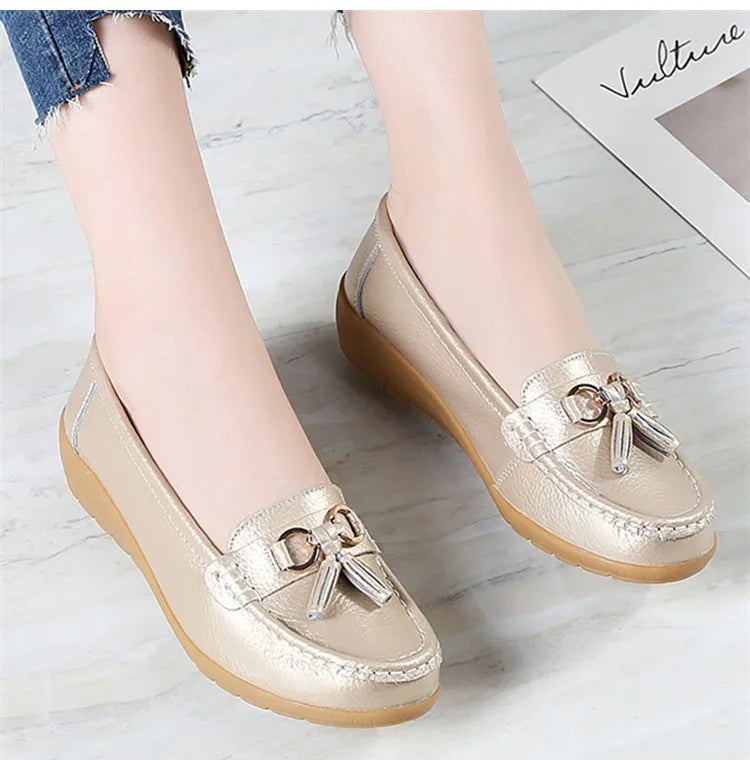 Women’s Leather Loafers – Breathable Chunky Flat Shoes